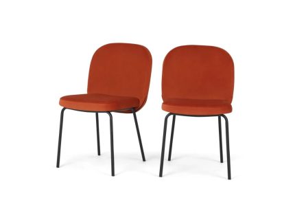 Juego de 2 sillas de comedor Safia - Terciopelo naranja llama
