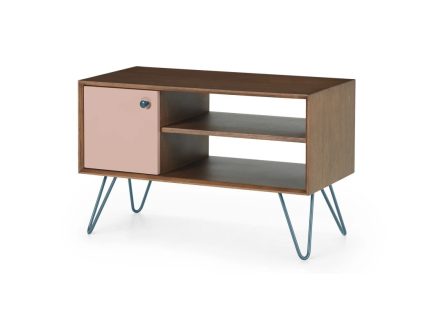Mueble multimedia Dotty - Roble oscuro y rosa
